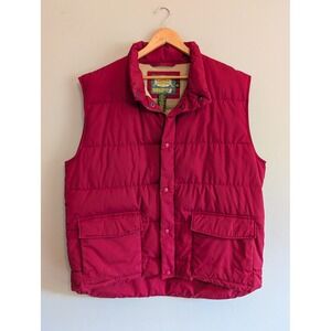 VTG Cabelas Goose Down Puffer Vest Mens XL Tall Red Fleece Lined 90s 550 Fill